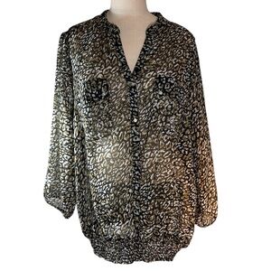 FYLO Sheer Button Down Leopard Print Blouse Size XXL Animal Print Mob Wi…